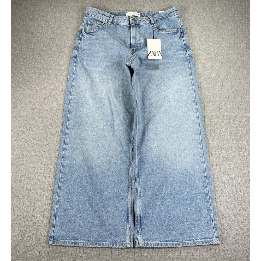 New Zara Y2K 90s Baggy Wide Leg Dress Jeans Women (10) high rise Light Wash